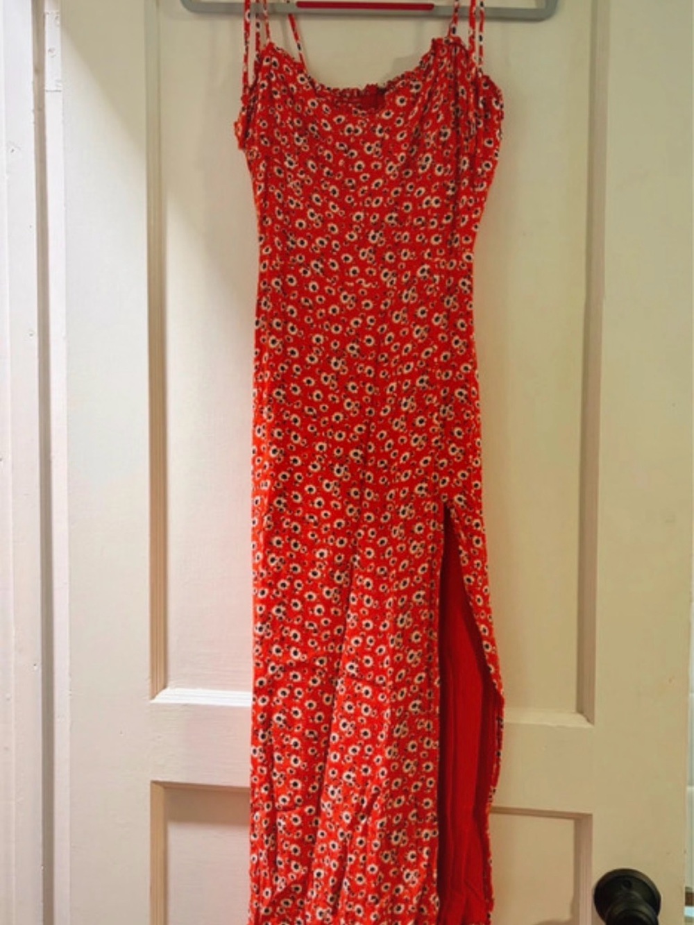 Audrey 3+1 Red Floral Maxi Slip Dress with Side Slit